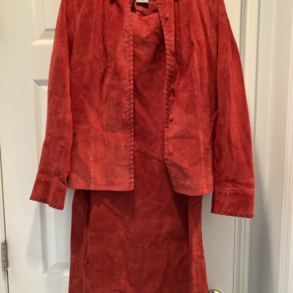 Red suede suit